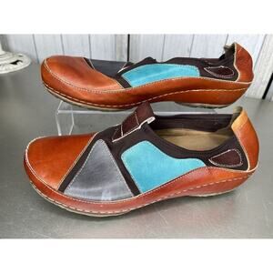 L’ Artiste Spring Step Colorful Mule Clog Leather Brown Teal Women’s 40 9.5/10